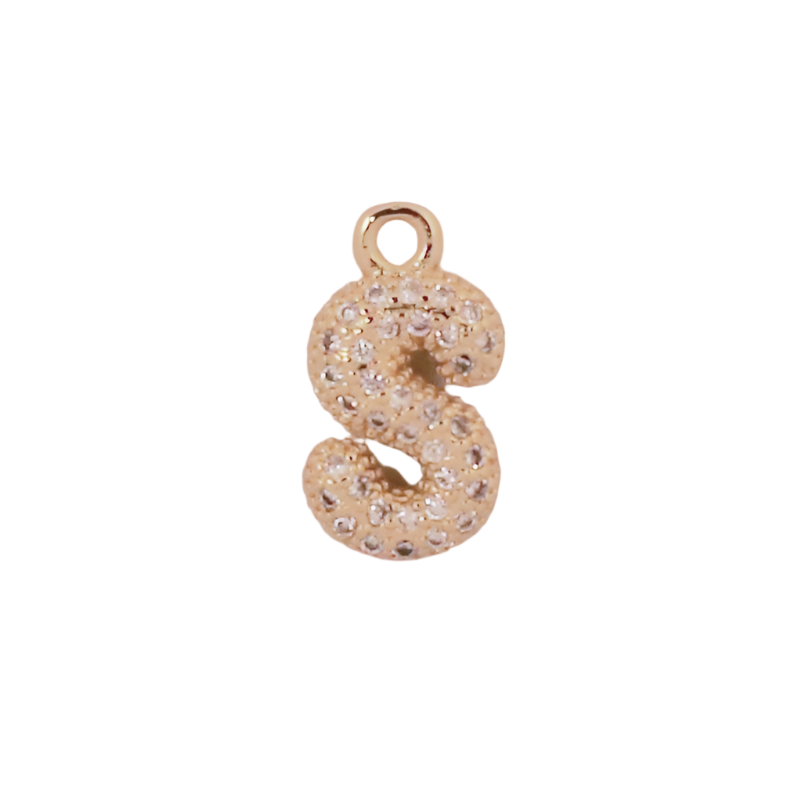 Gold Bubble CZ Letter S Initial Charm