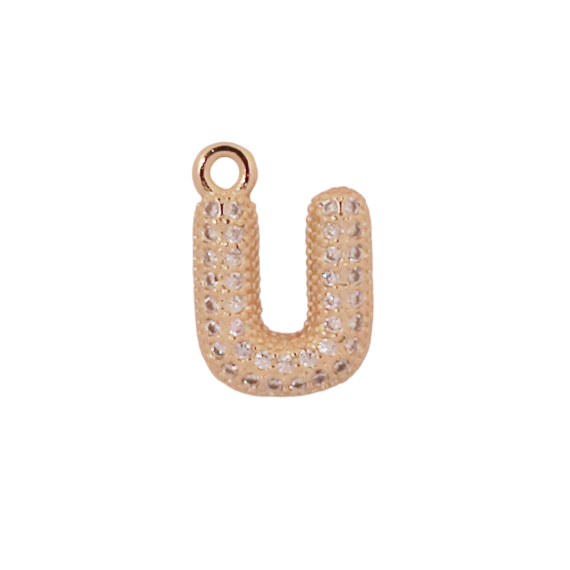 Gold Bubble CZ Letter U Initial Charm