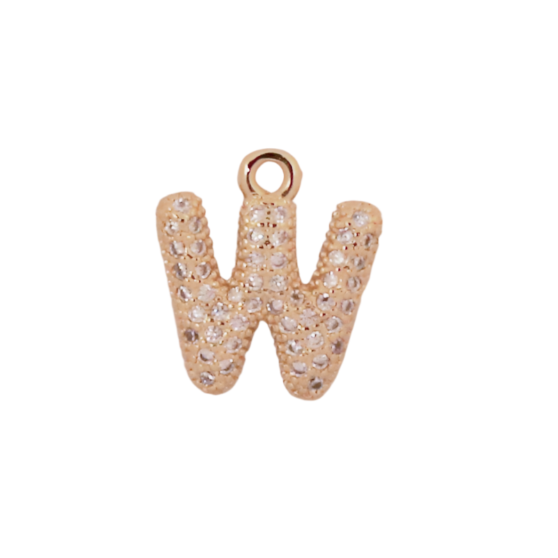 Gold Bubble CZ Letter W Initial Charm