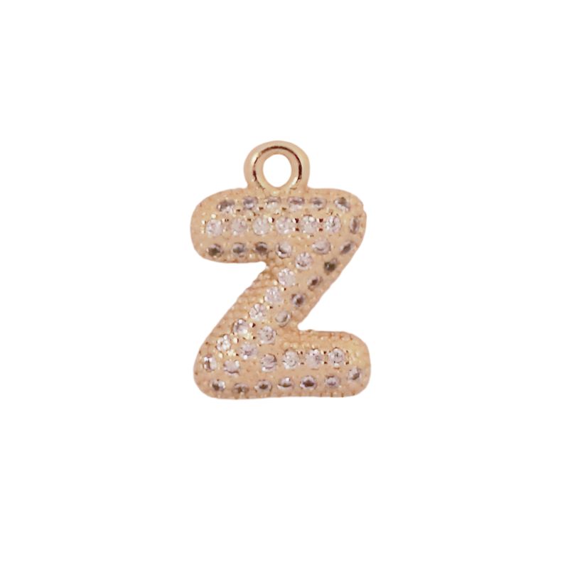 Gold Bubble CZ Letter Z Initial Charm