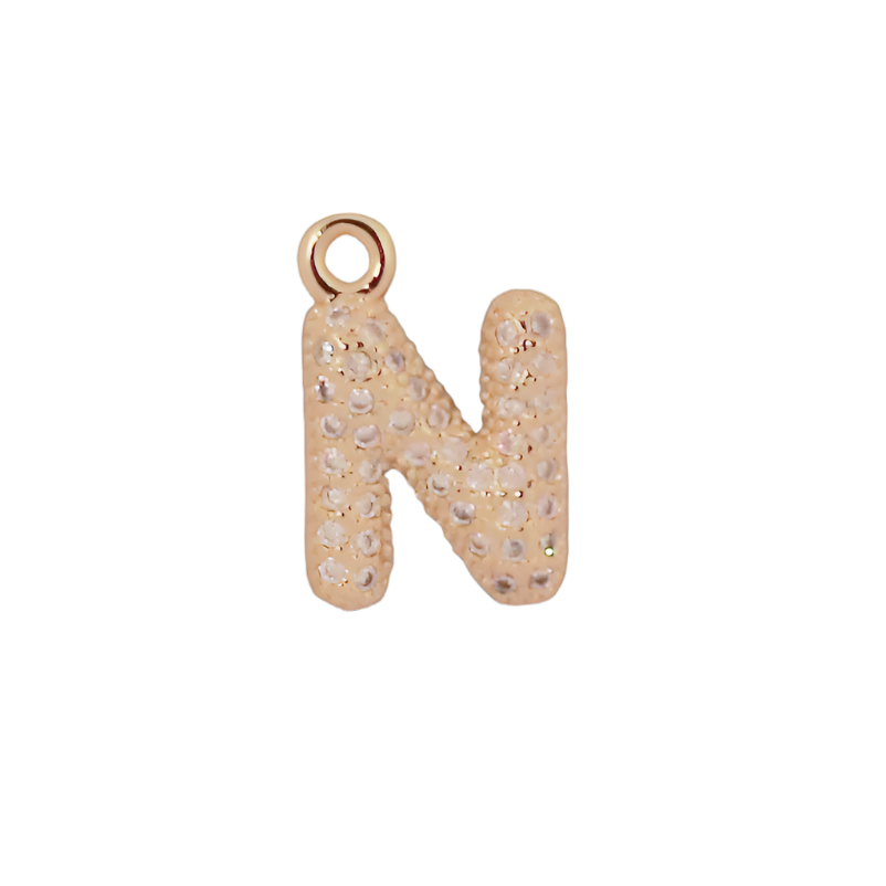Gold Bubble Letter N Initial Charm