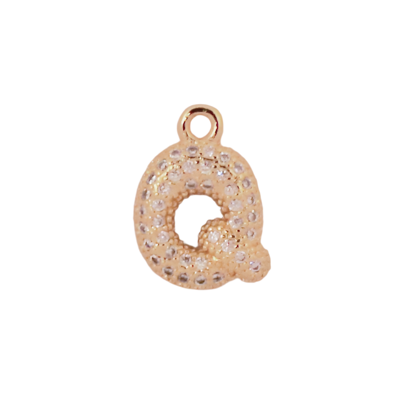 Gold Bubble Letter Q Initial Charm