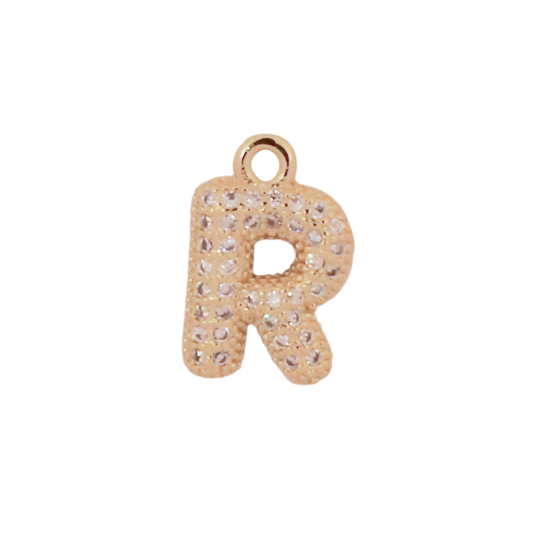 Gold Bubble Letter R Initial Charm