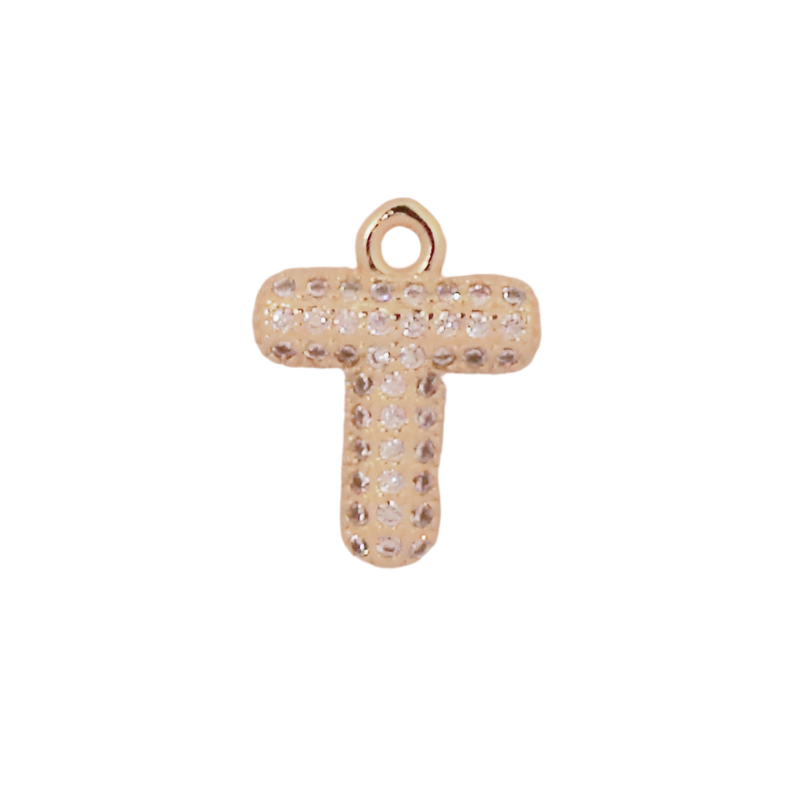 Gold Bubble Letter T Initial Charm