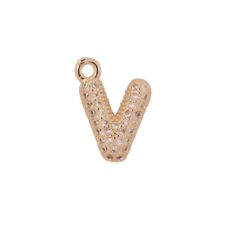 Gold Bubble Letter V Initial Charm
