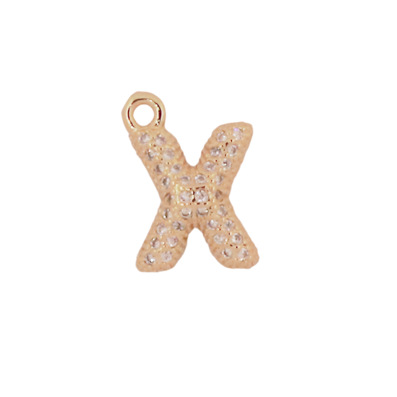 Gold Bubble Letter X Initial Charm