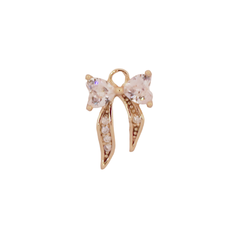 Gold CZ Heart Bow Charm