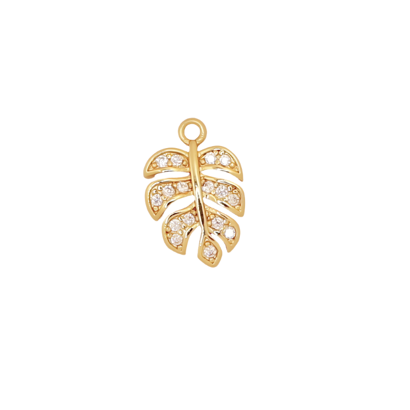 Gold CZ Monstera Leaf Charm