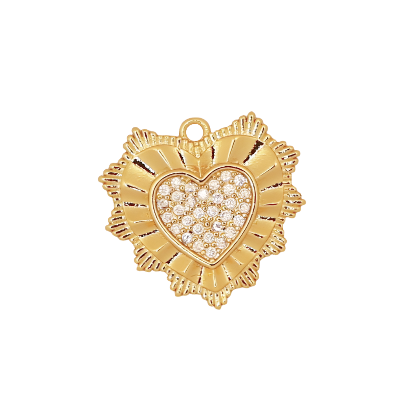 Gold CZ Spiked Heart Charm