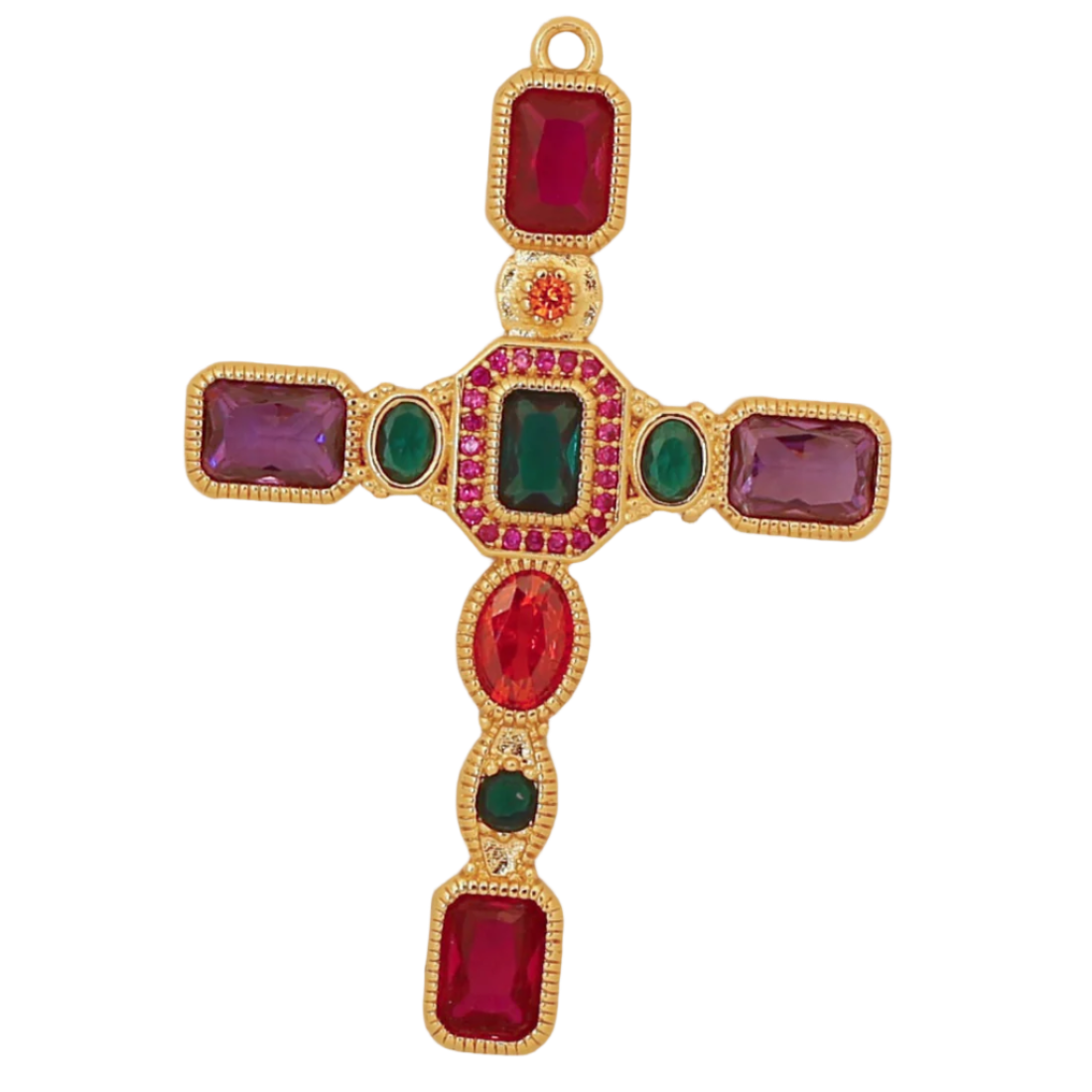 Gold Gemstone Cross Charm