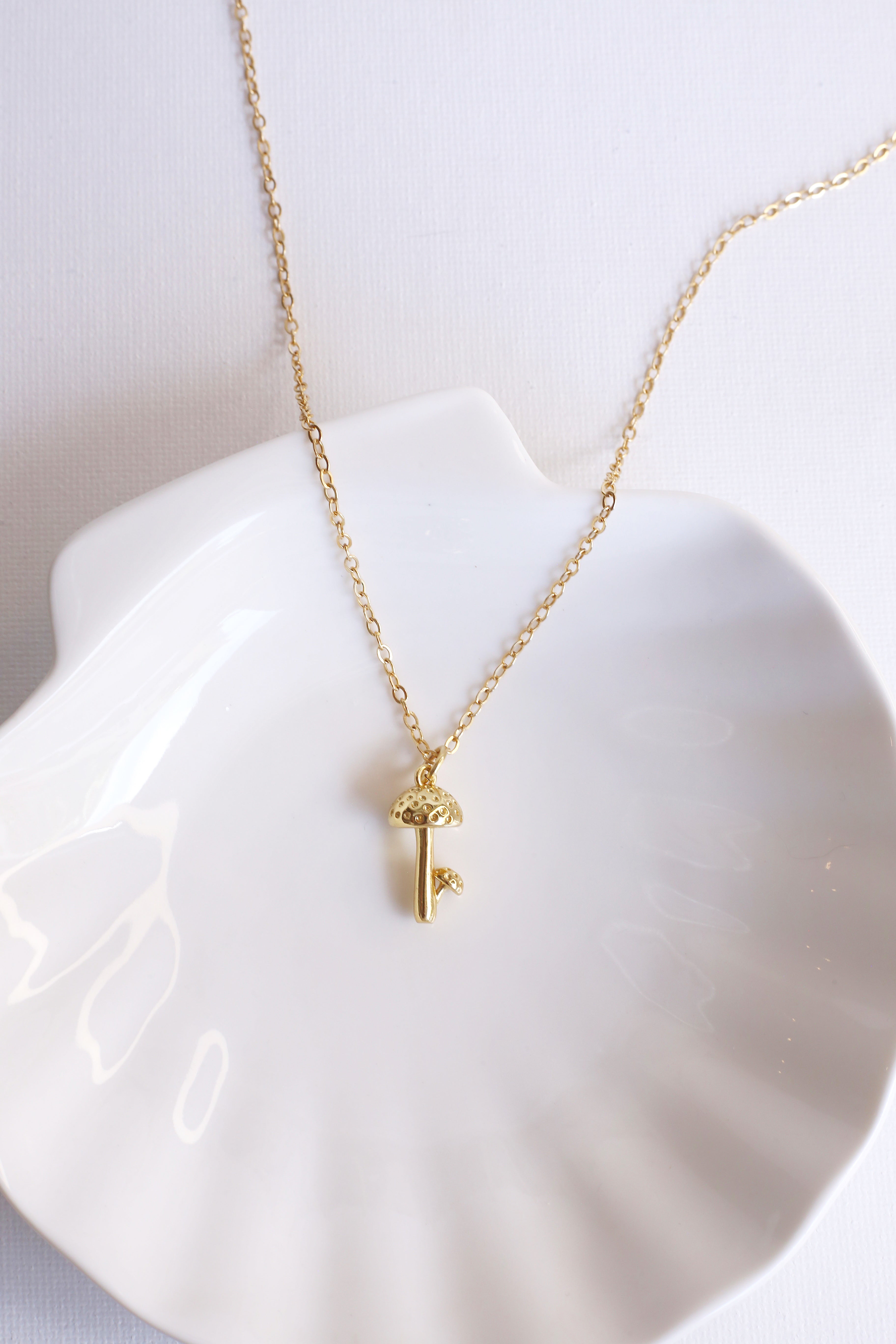 Gold Mushroom Charm Necklace