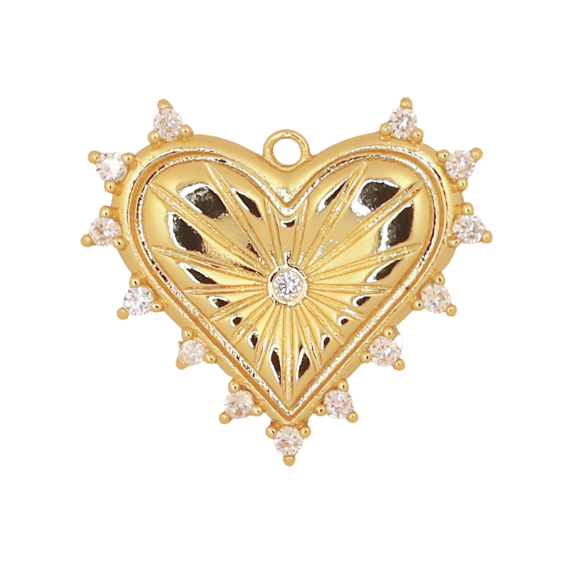 Gold Outer CZ Spiked Heart Charm