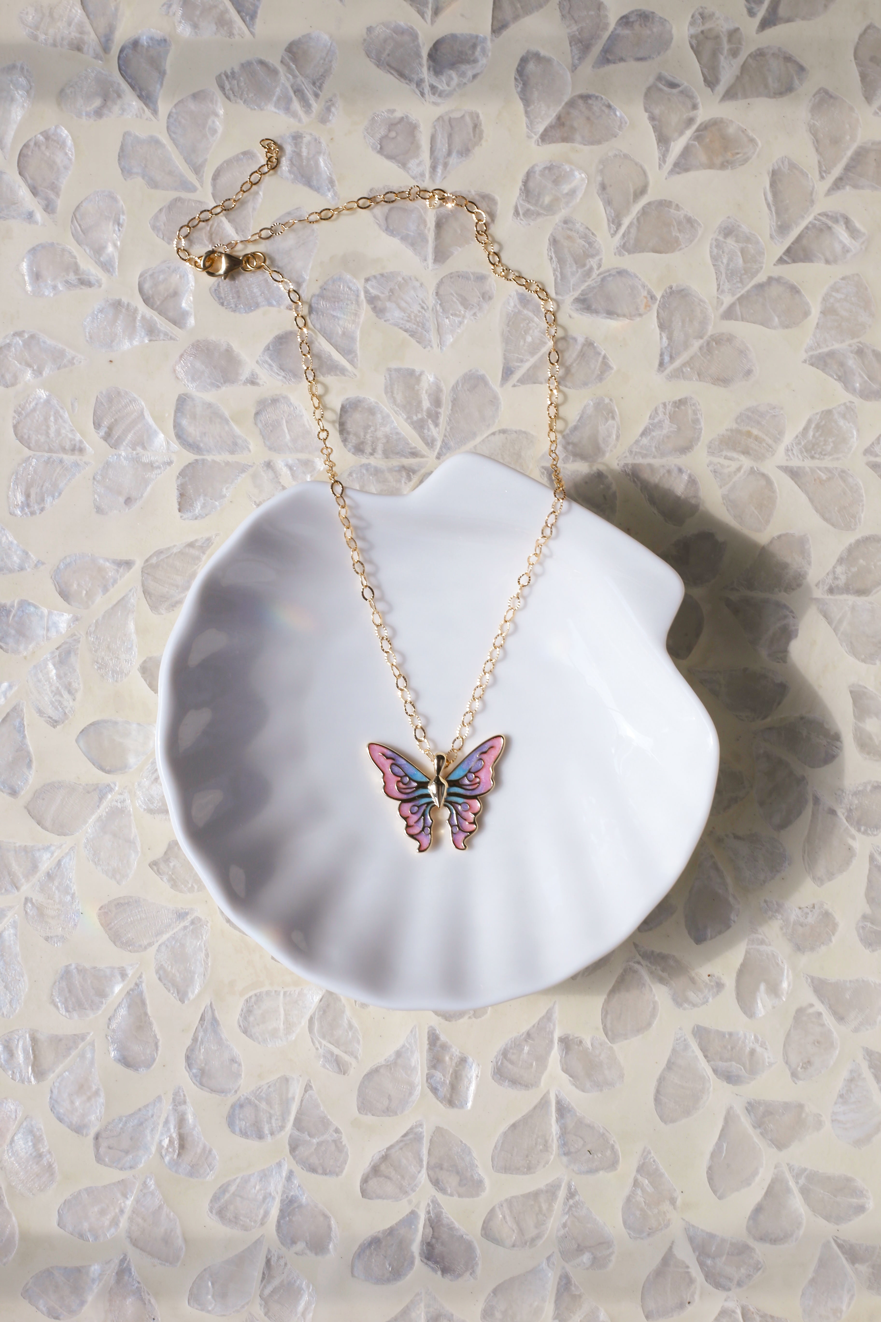 Harmony Gold Butterfly Charm Necklace Overhead