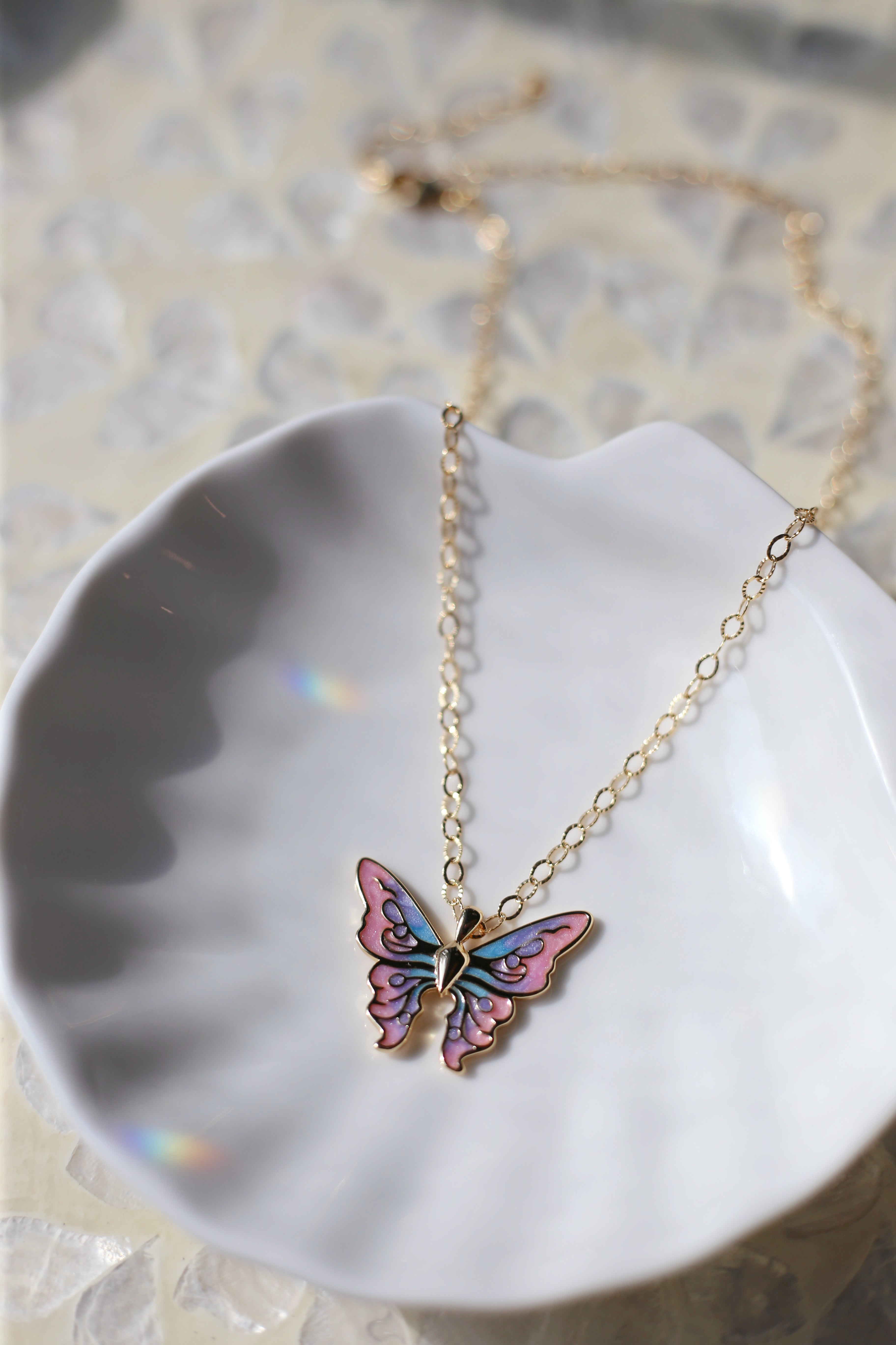 Harmony Gold Butterfly Charm Necklace Up Close