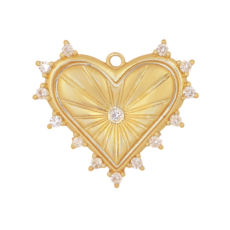 Gold Outer CZ Spiked Heart Charm