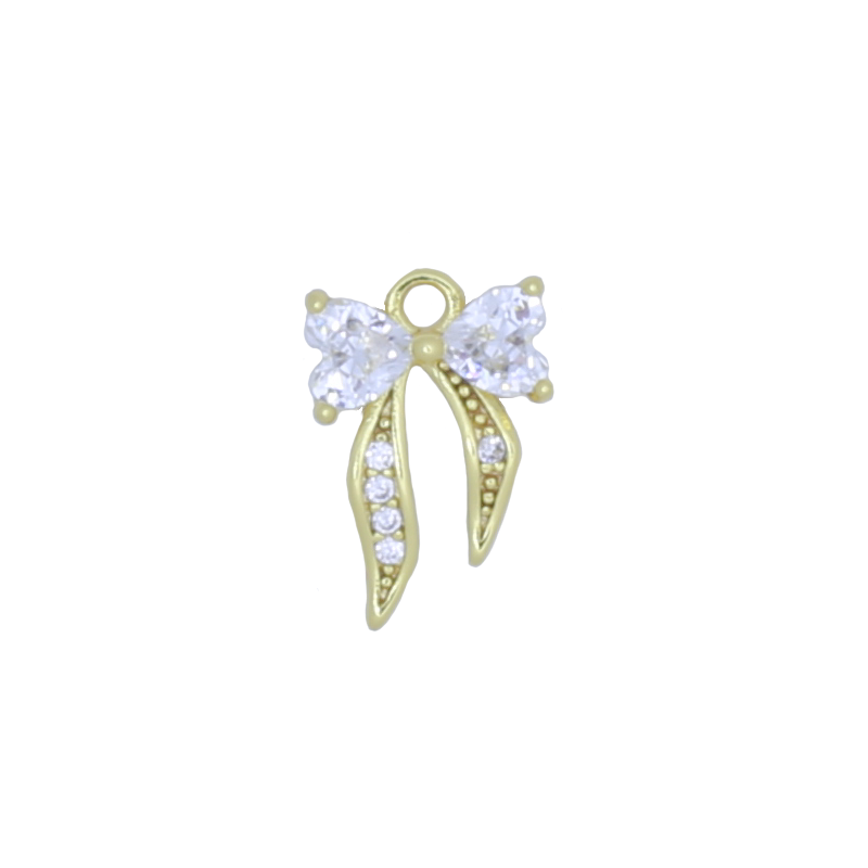 Gold Heart Bow CZ Charm