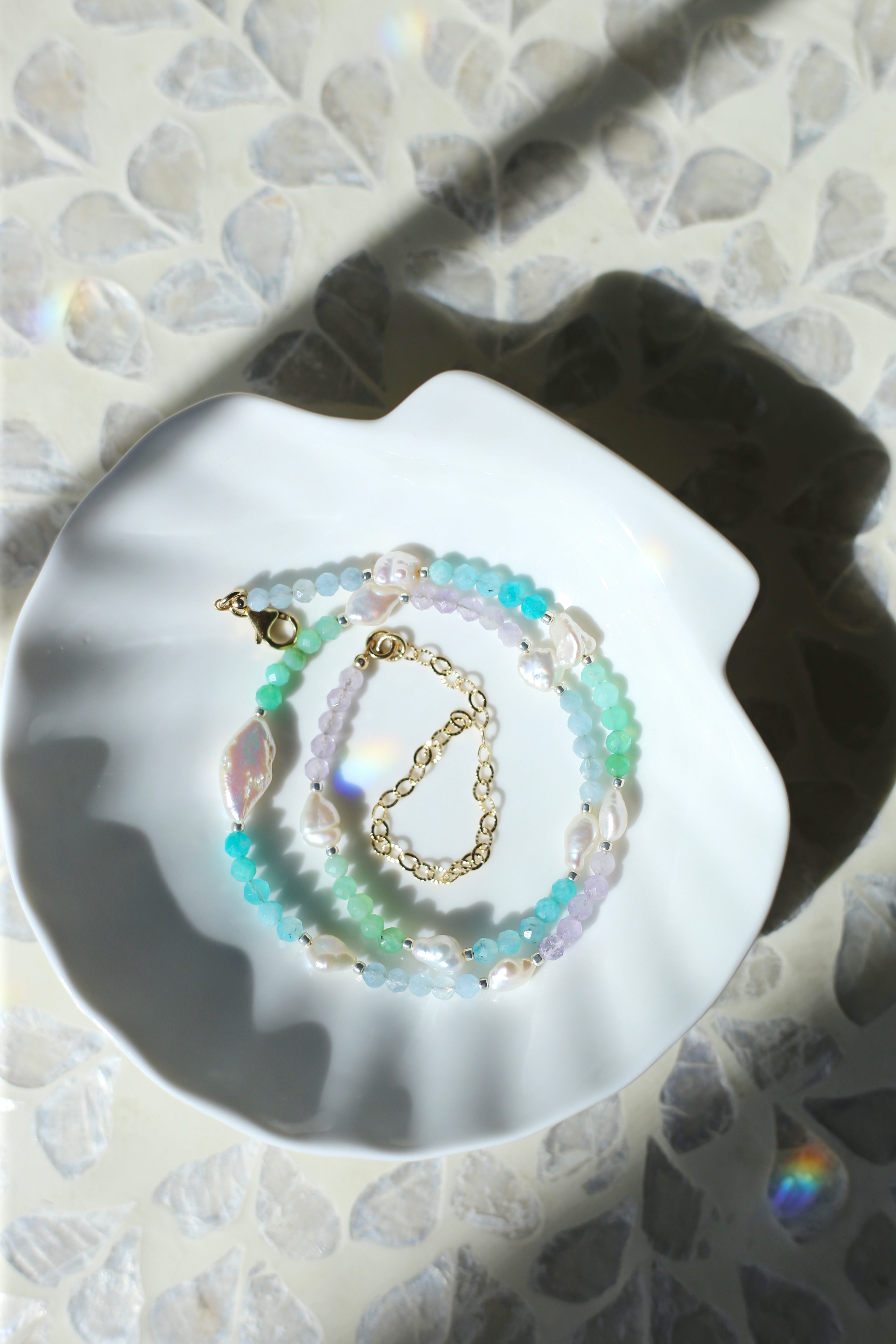 Joy Gemstone Freshwater Pearl Necklace Coiled