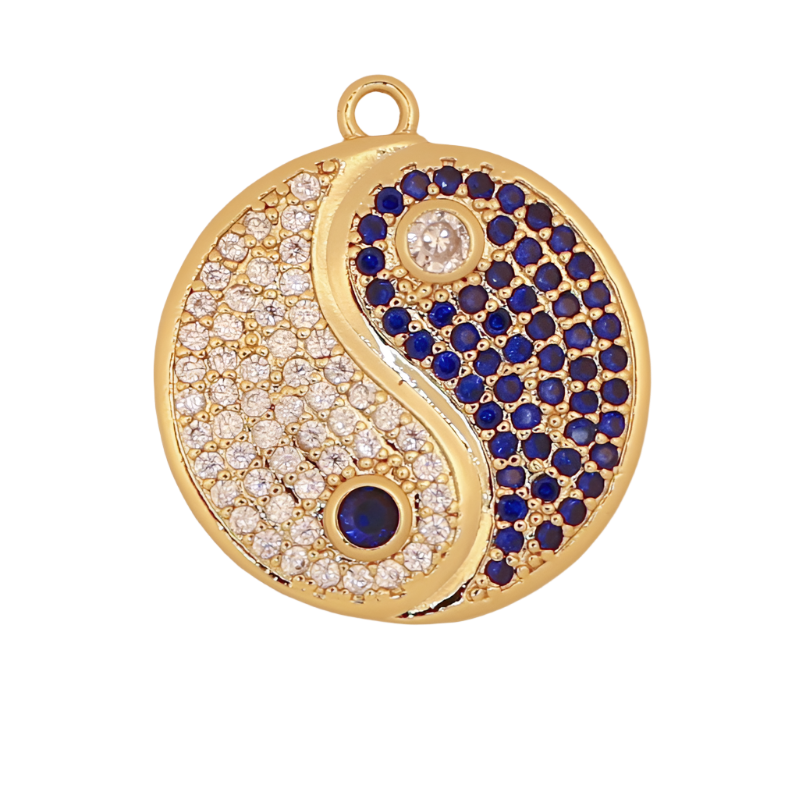 Large Blue CZ Yin Yang Charm