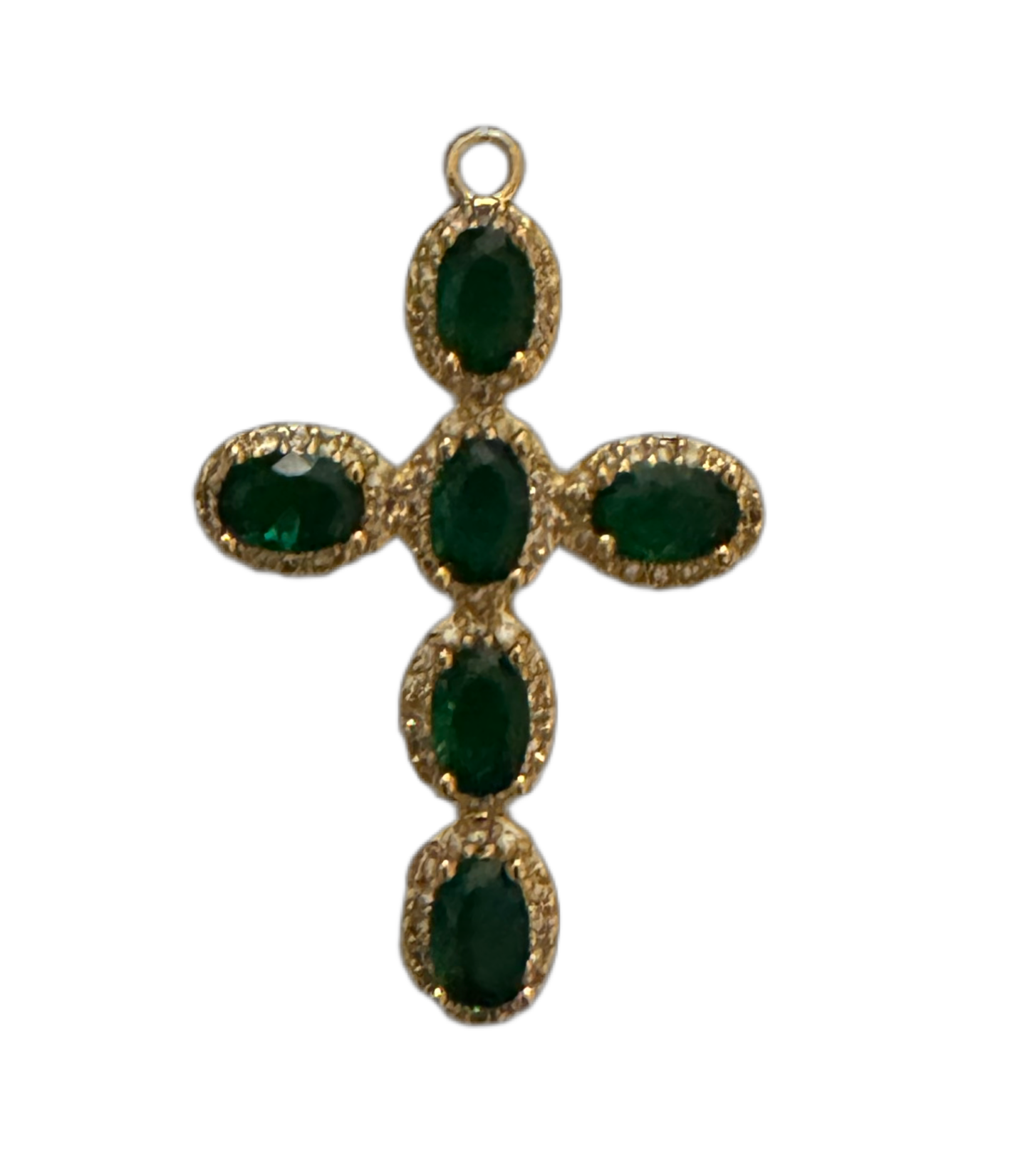 Large Emerald Green CZ Gold Cross Charm
