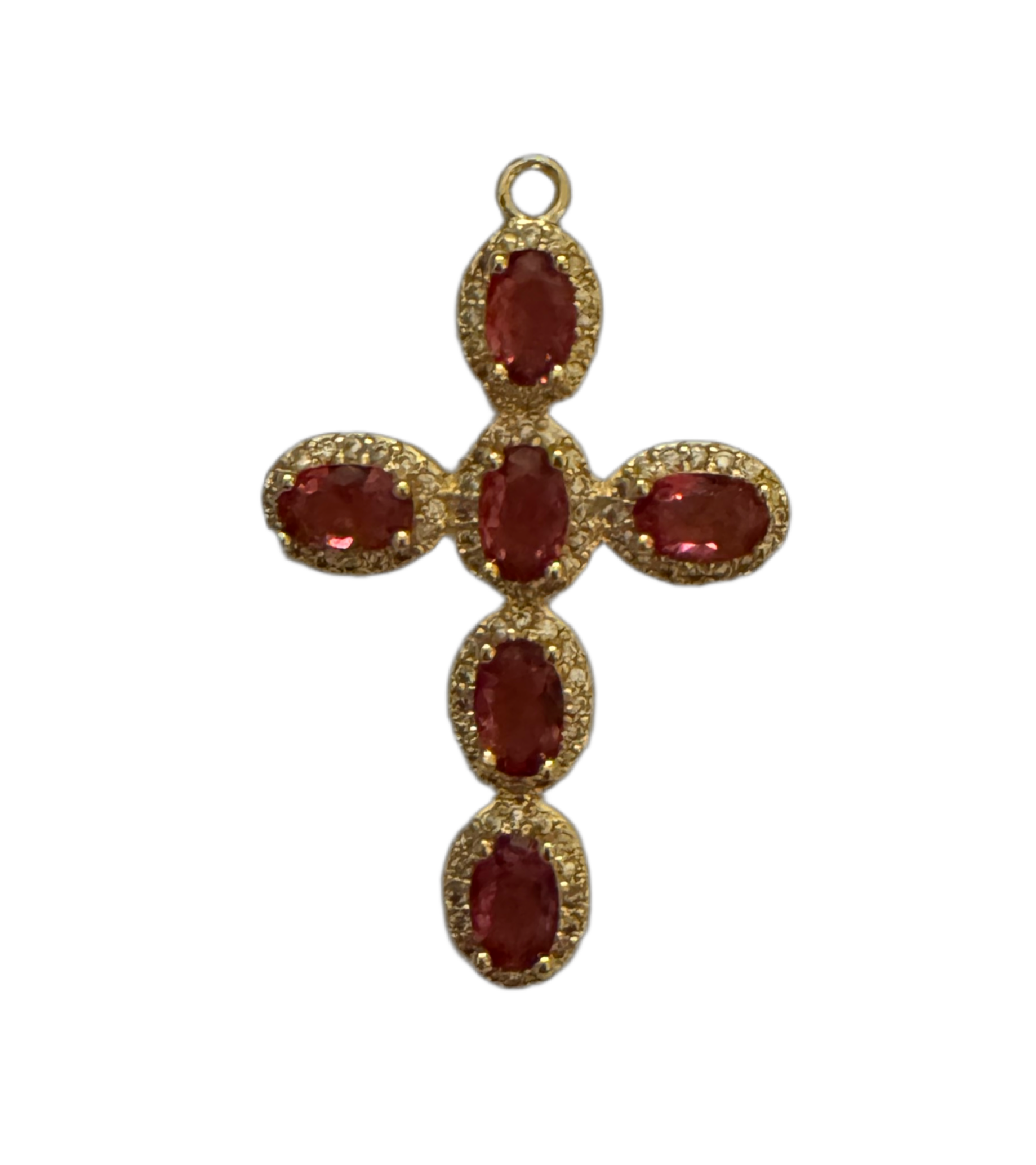Large Fuchsia CZ Gold Cross Charm