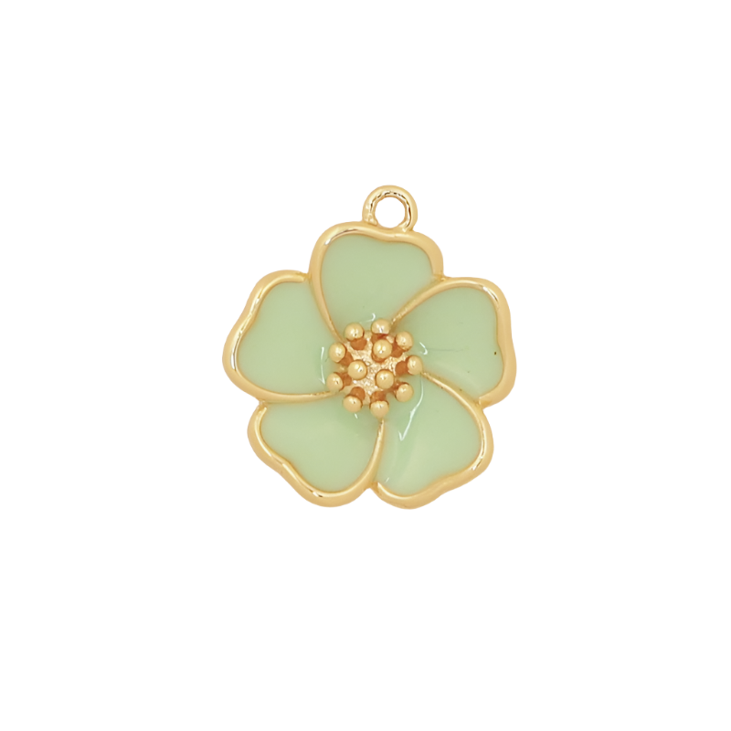 Light Green Gold Hibiscus Enamel Flower Charm
