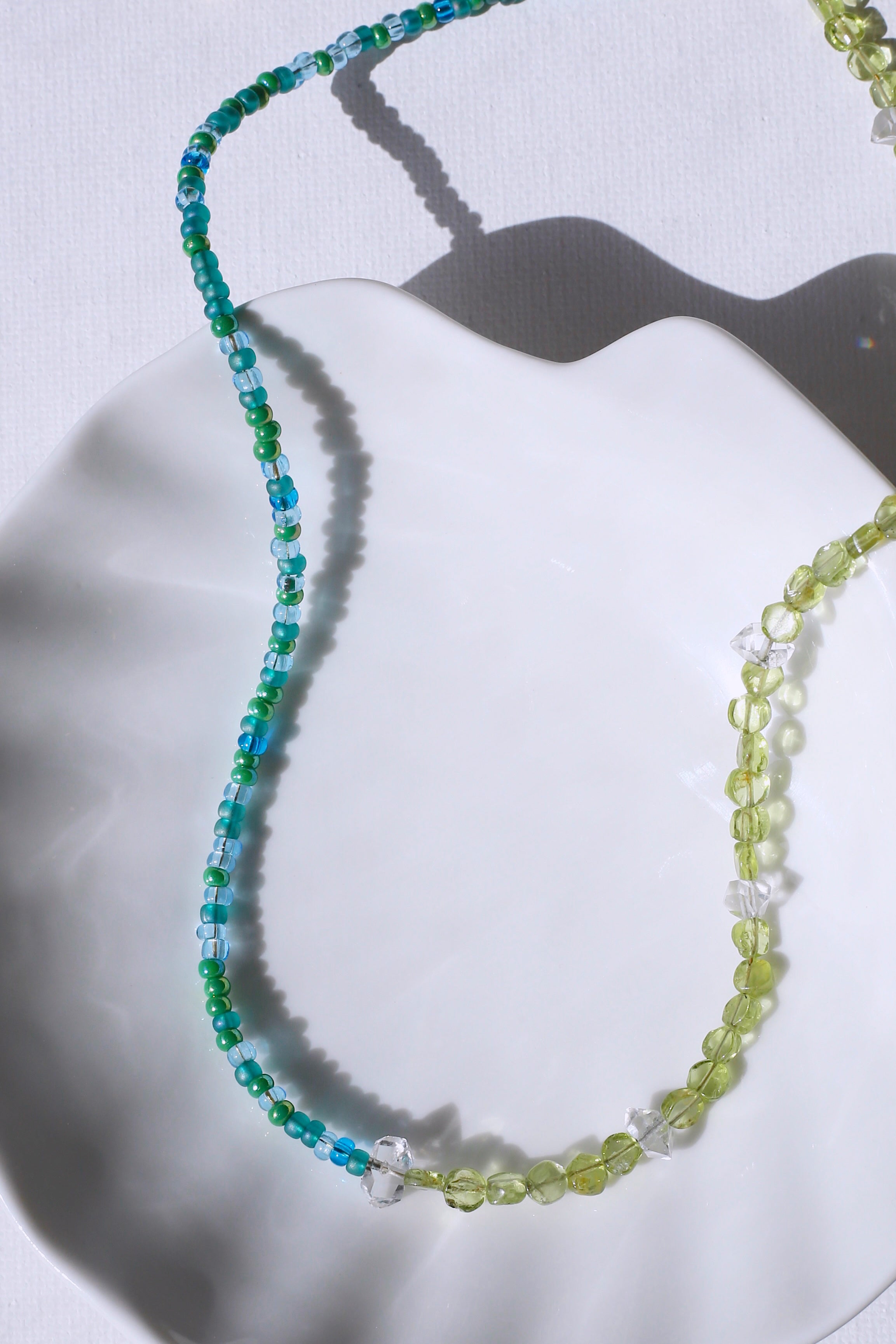Malia Peridot Herkimer Diamond Necklace