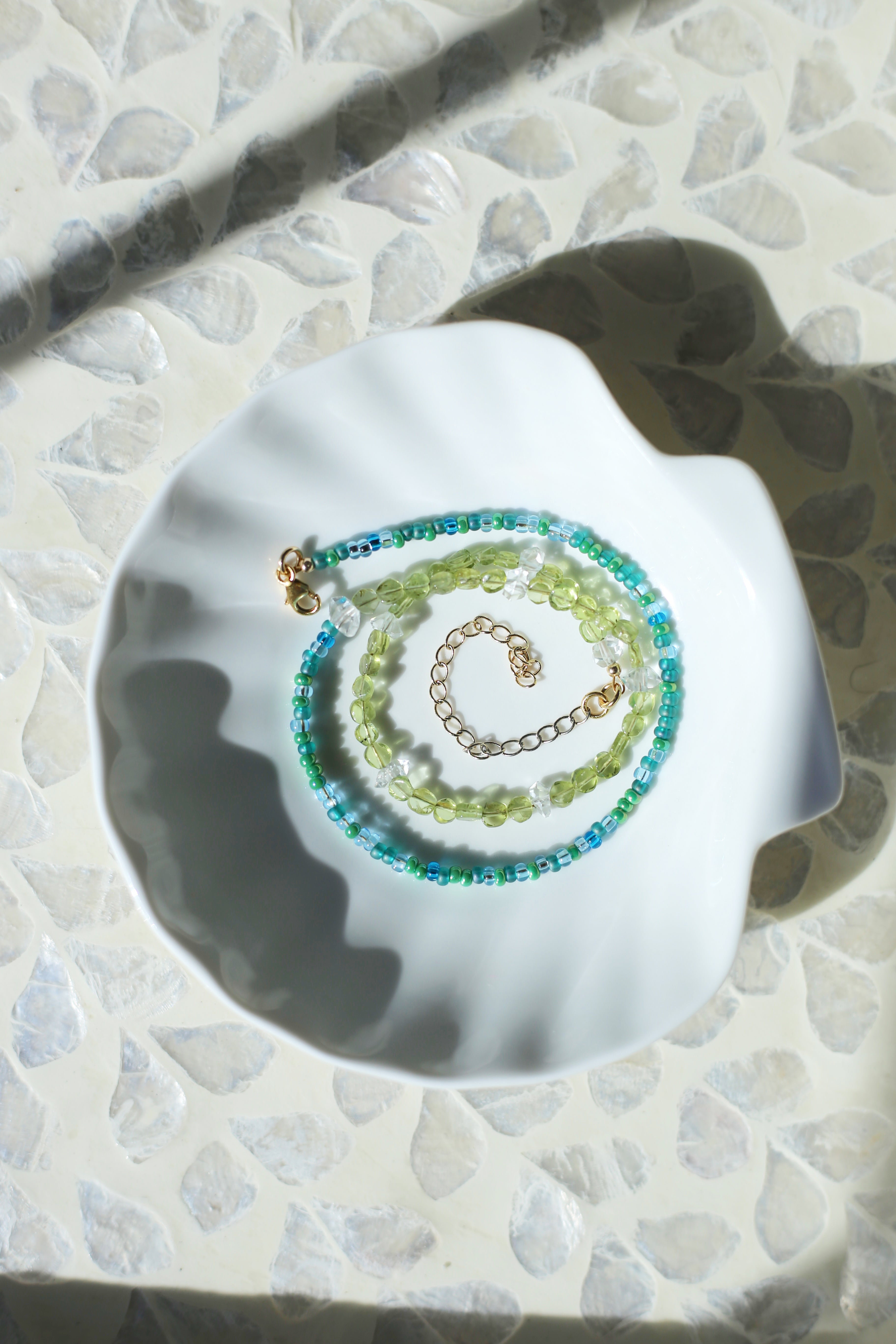 Malia Peridot Herkimer Diamond Necklace Coiled