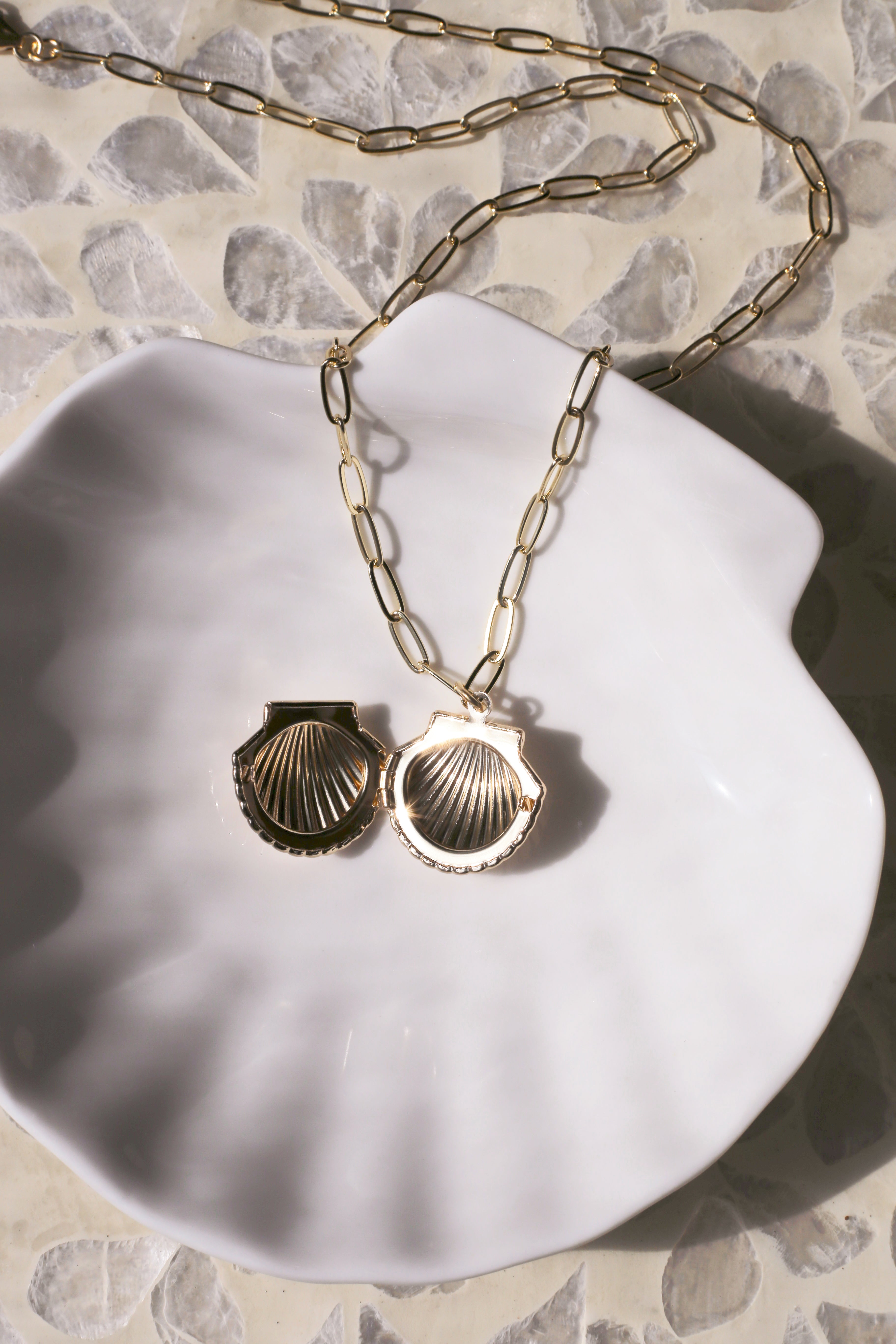 Mermaid Gold Seashell Locket Necklace Open