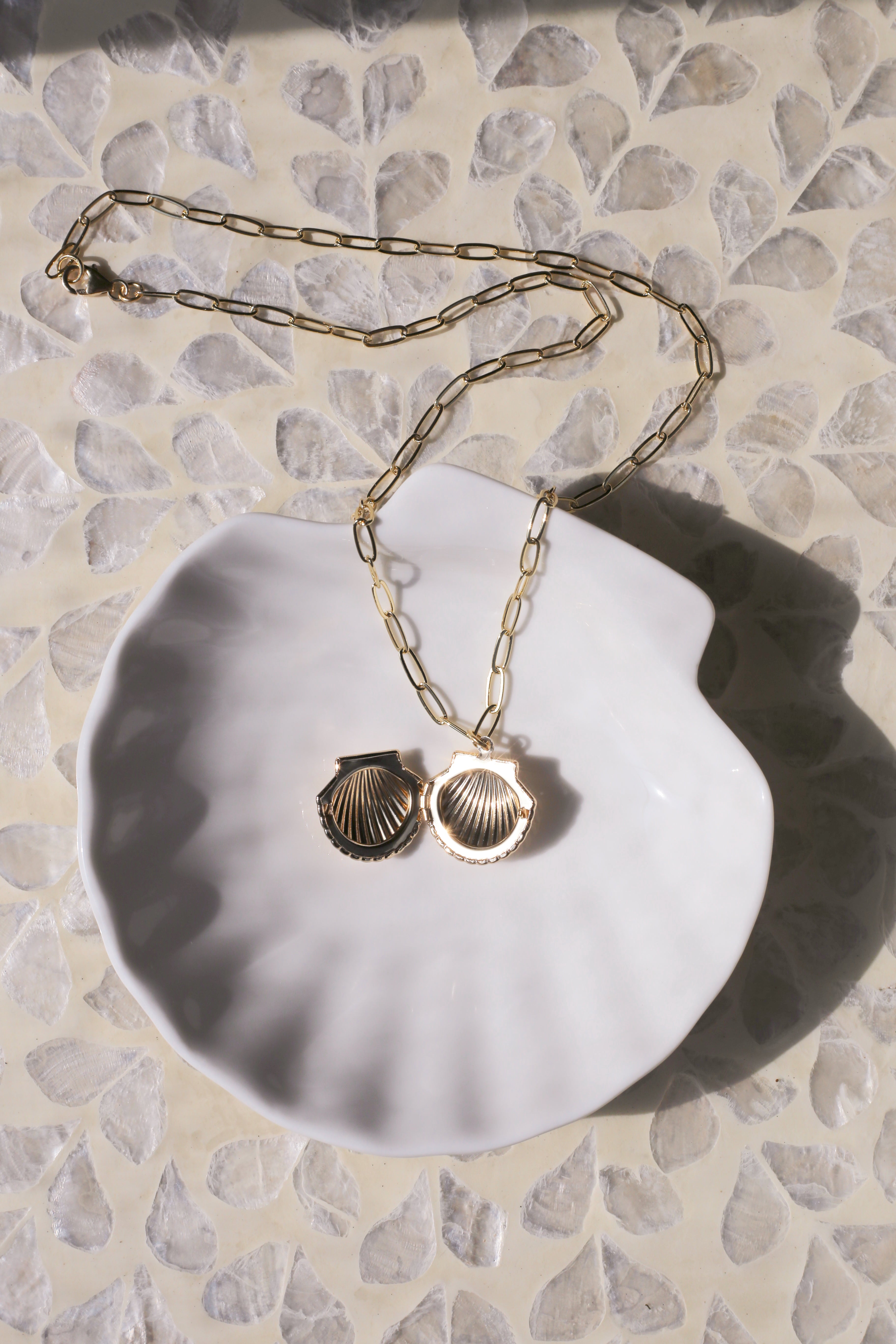 Mermaid Gold Seashell Locket Necklace Open Full