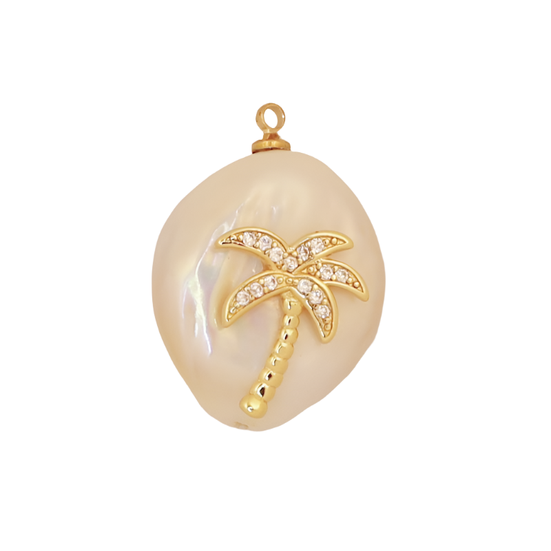 Pearl Gold CZ Palm Tree Charm