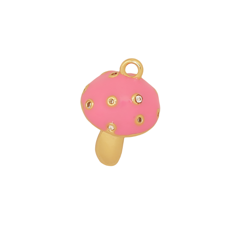 Pink Enamel CZ Dots Mushroom Charm