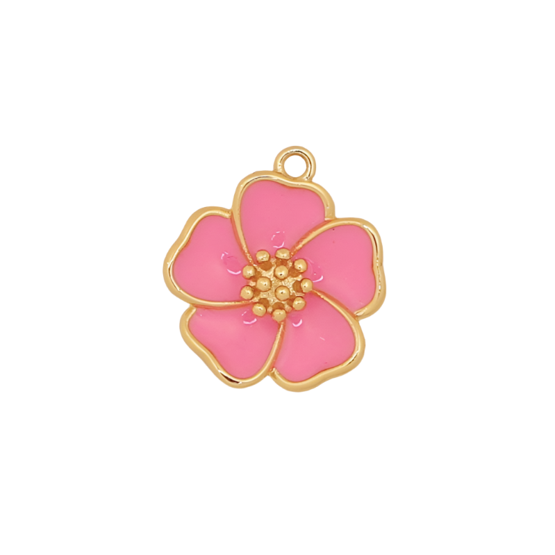 Pink Gold Hibiscus Enamel Flower Charm