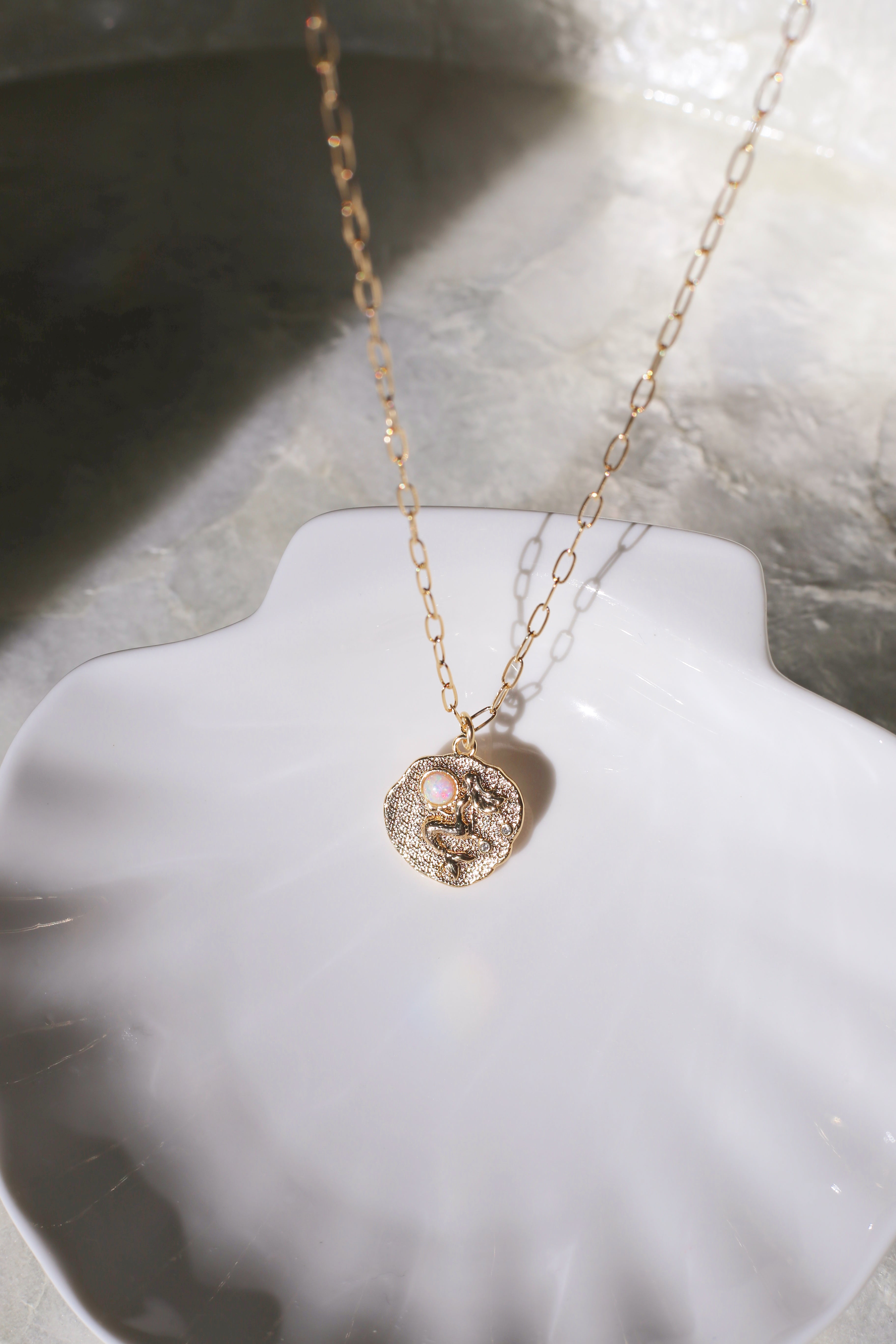 Sirena Gold with White Opal Charm Necklace