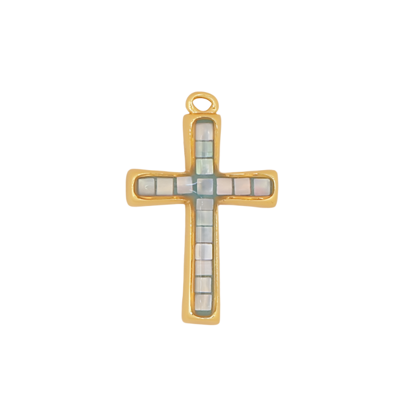 Small Blue Mother of Pearl Cross Charm
