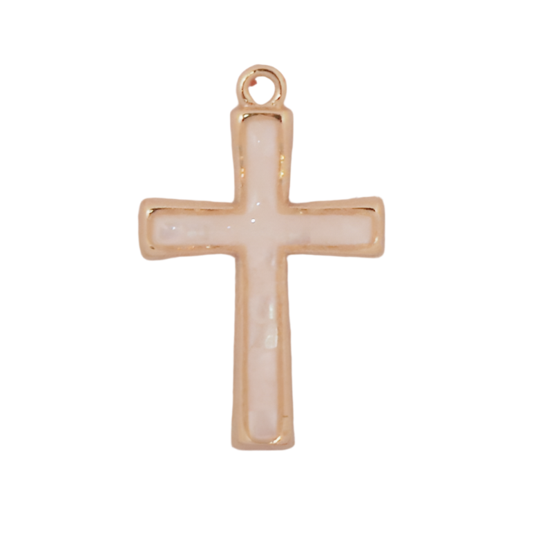 Small White Mother of Pearl Cross Charm