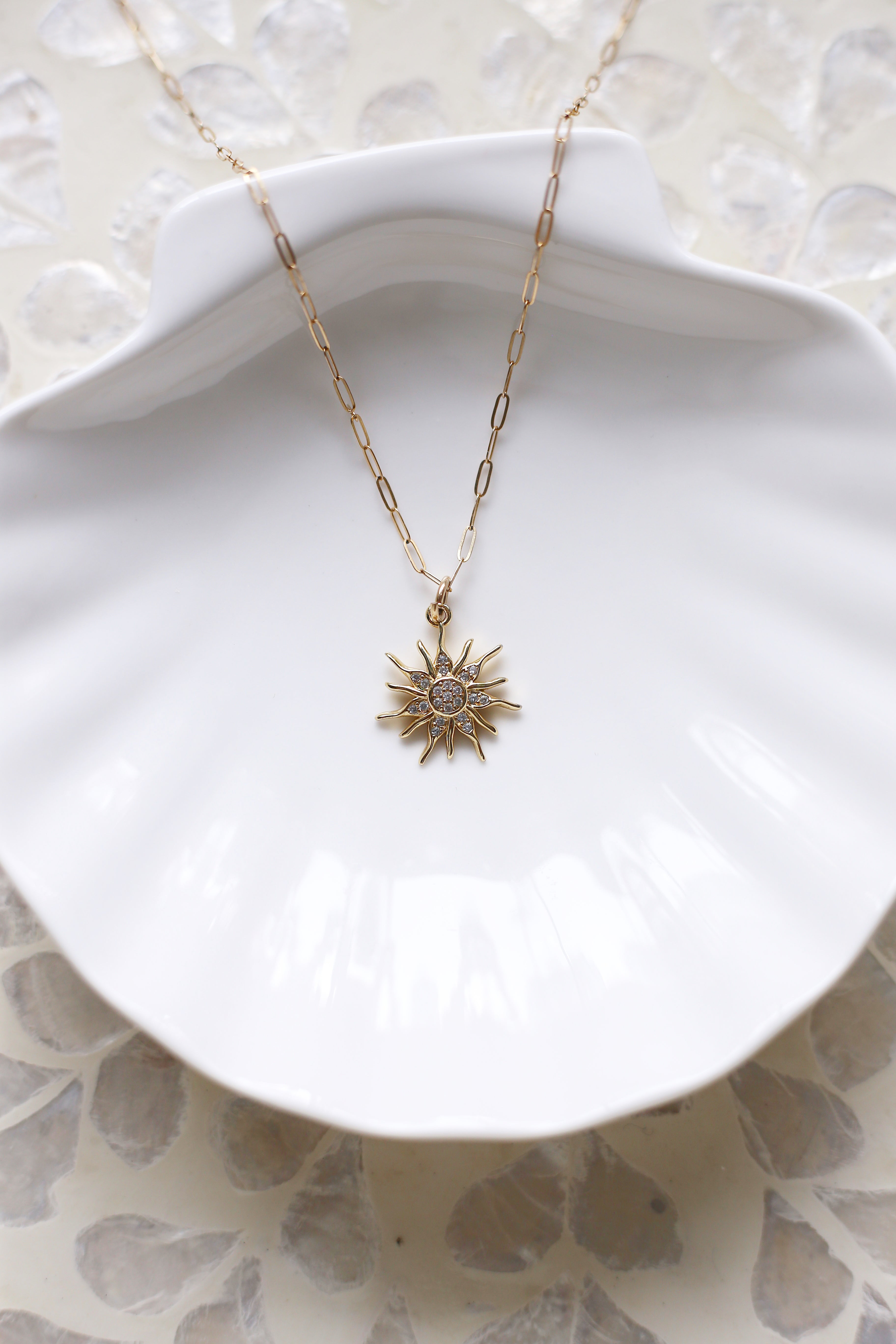 Sunburst CZ and Gold Charm Necklace