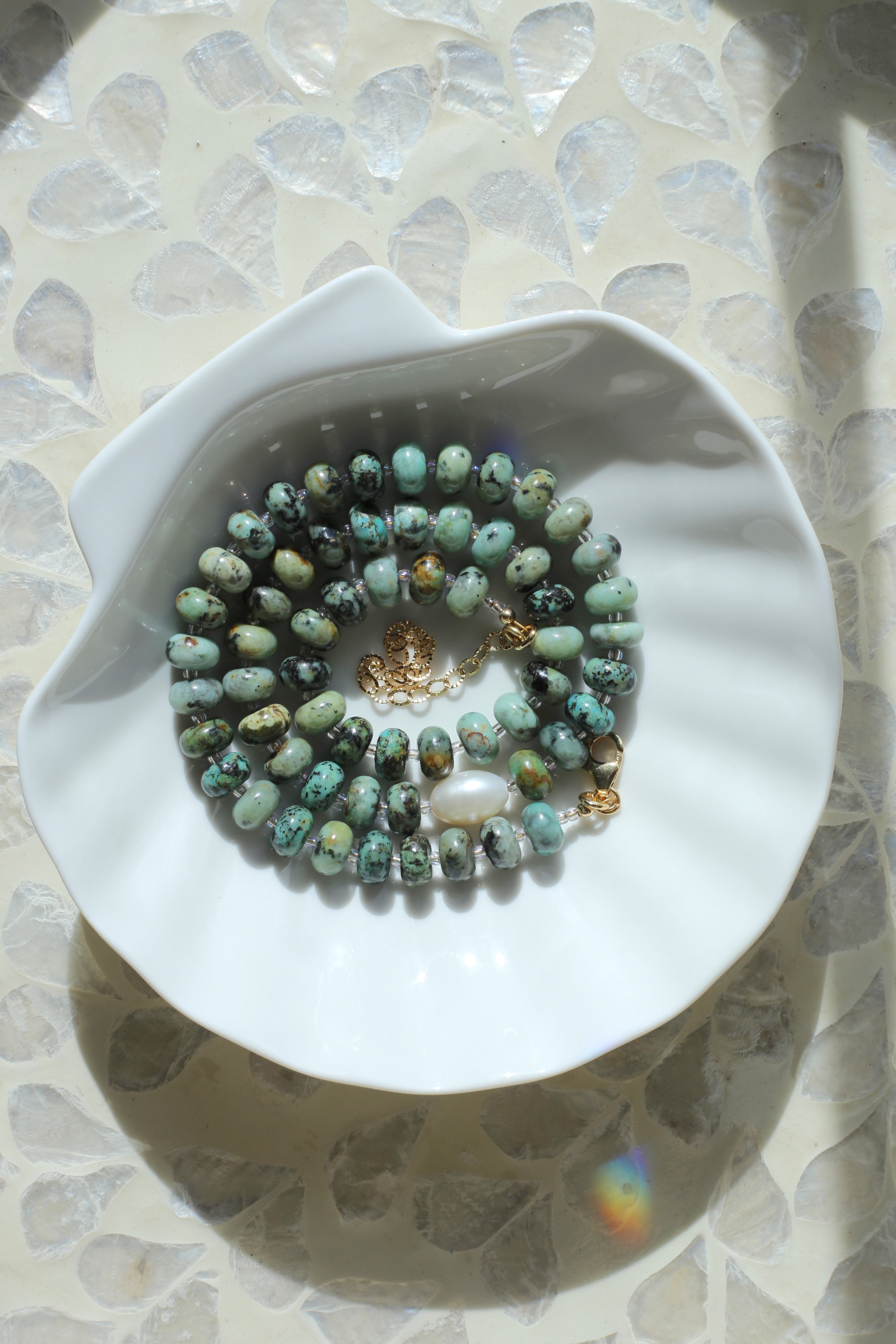 Tallulah African Turquoise AAA Freshwater Pearl Necklace Coiled