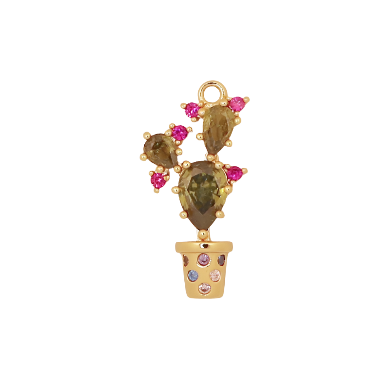 Gold Potted Cactus CZ Charm