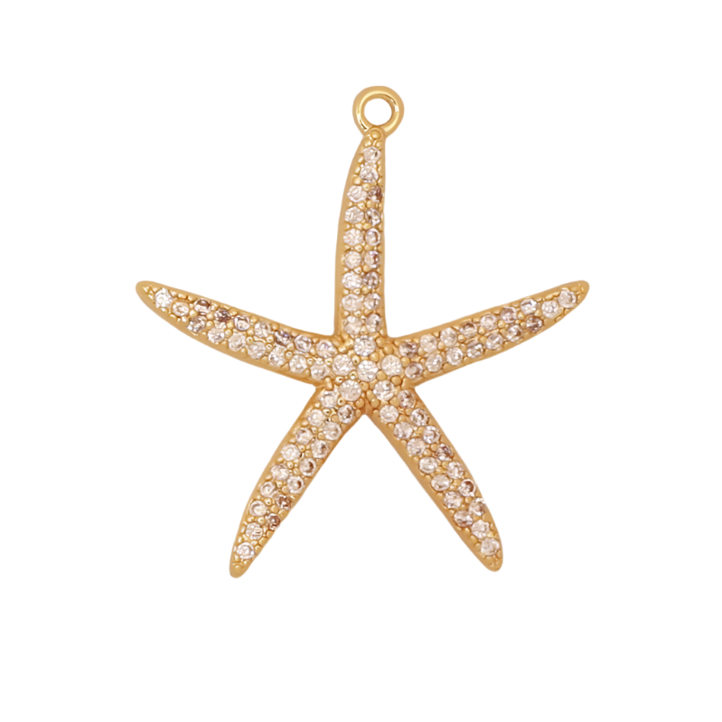 Large Gold Starfish CZ Charm