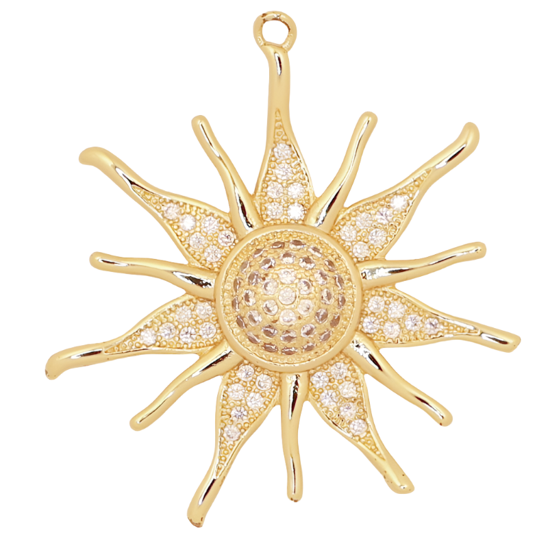 Large Gold Sunburst CZ Charm