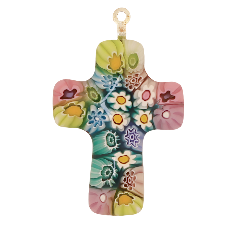 Murano Millefiori Flower Cross Charm