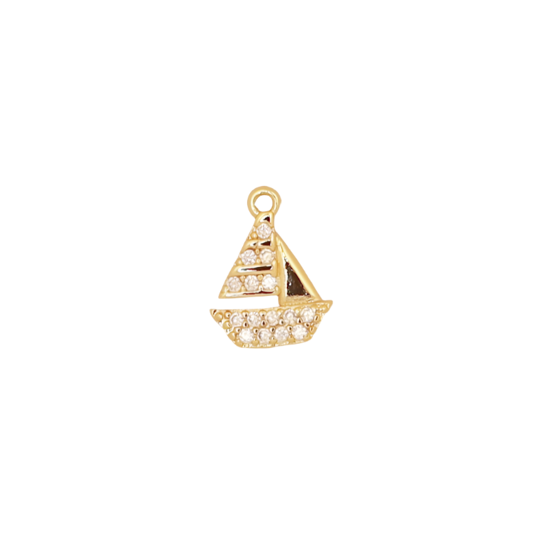 Dainty Gold Sailboat with CZ Charm