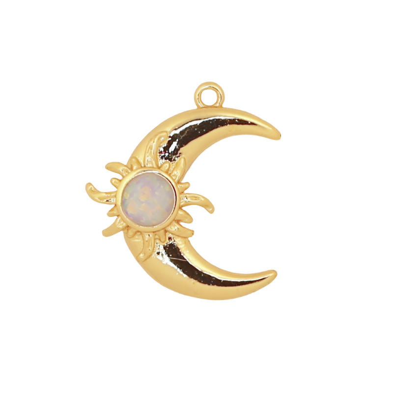 Gold Moon Opal Sun Charm