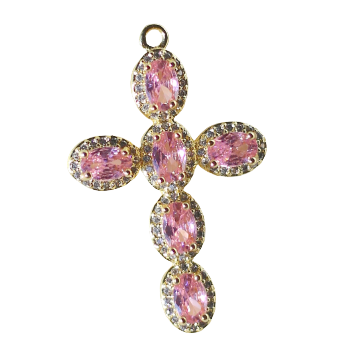 Gold Pink CZ Cross Charm