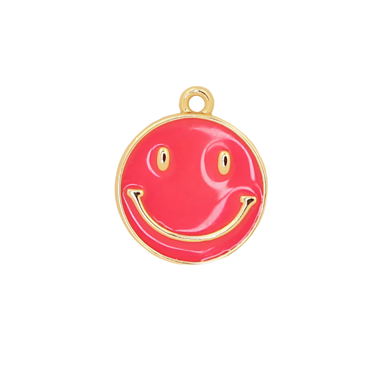 Hot Pink Enamel Smiley Face Charm