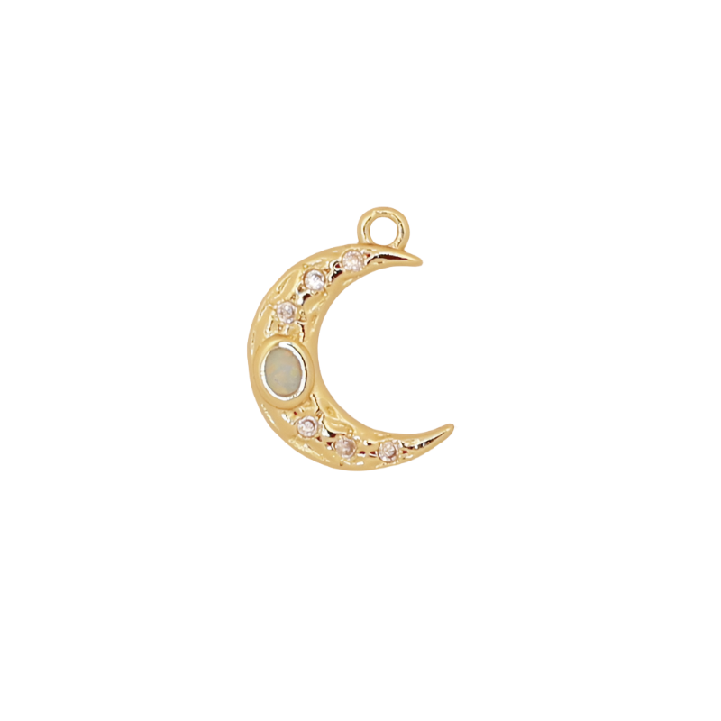 Gold Moon CZ Opal Charm