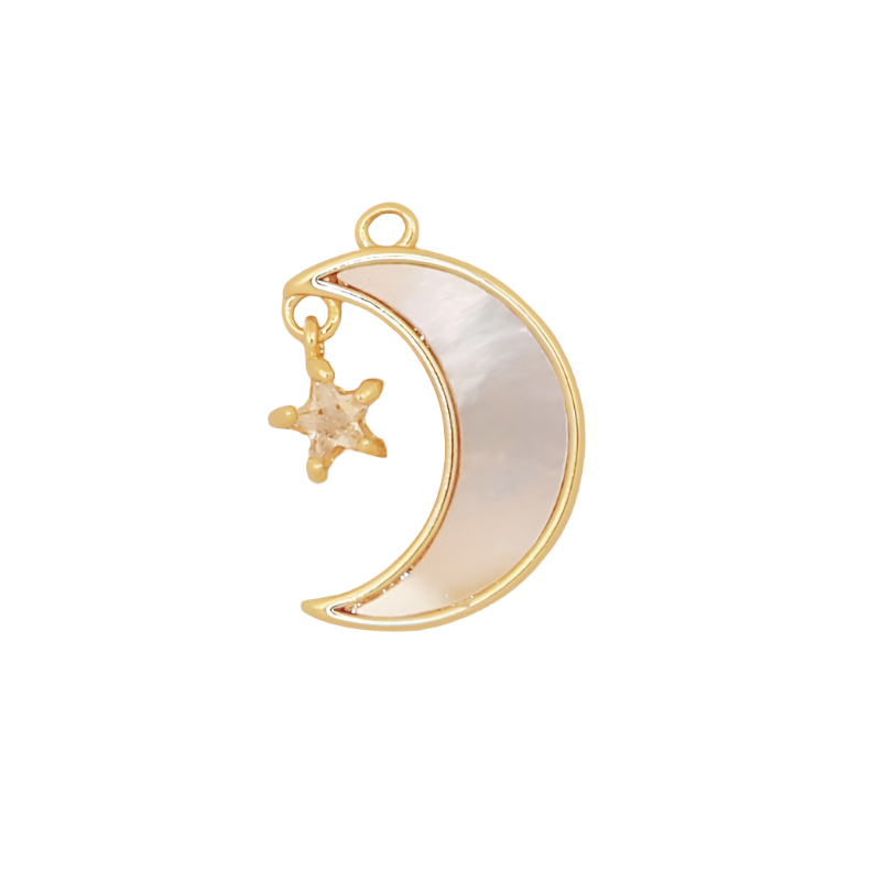 Mother of Pearl Moon with CZ Star Charm