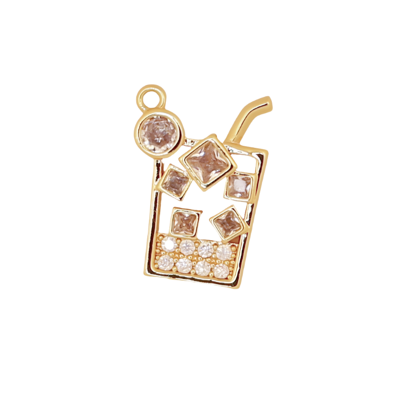 Gold Iced Drink with CZ Charm