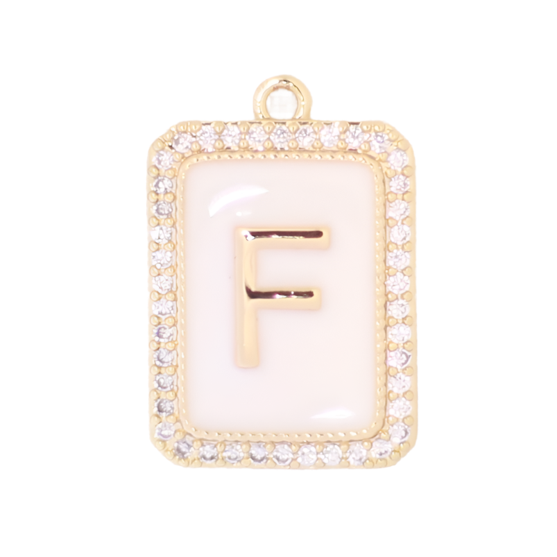 White Enamel Initial Letter F Charm