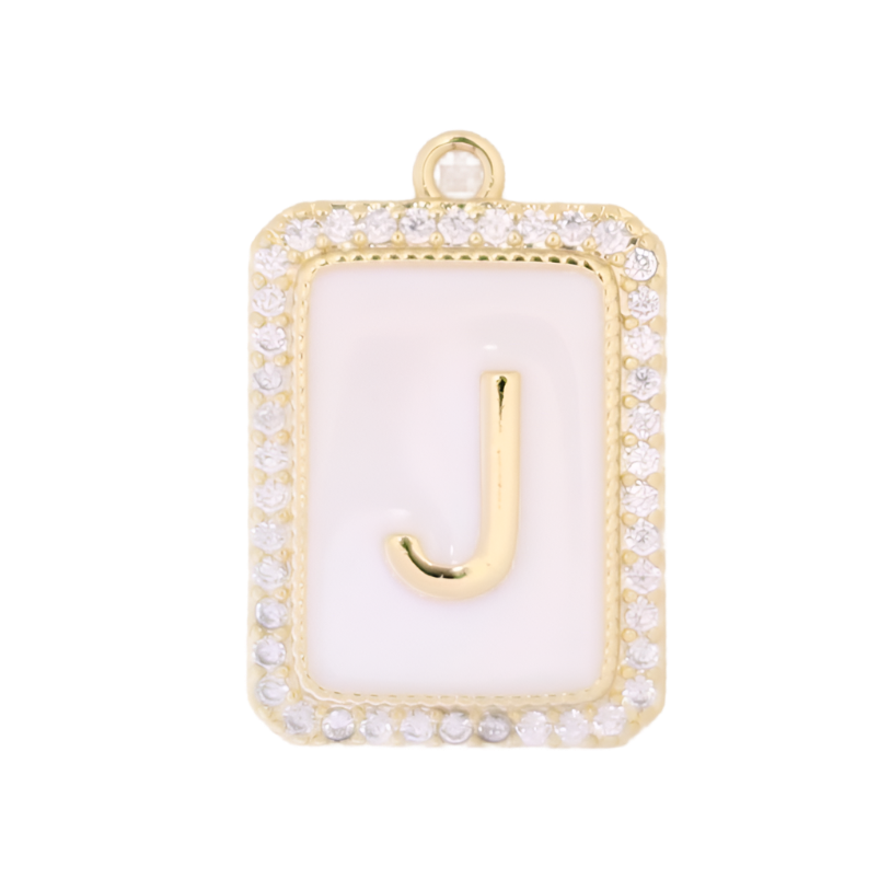 White Enamel Initial Letter J Charm